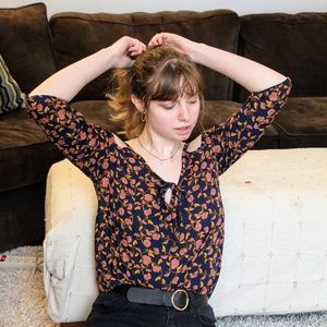 Floral Off The Shoulder, Keyhole Tie Blouse